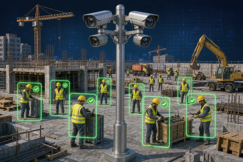 hard hat detection AI video analytics for construction site safety