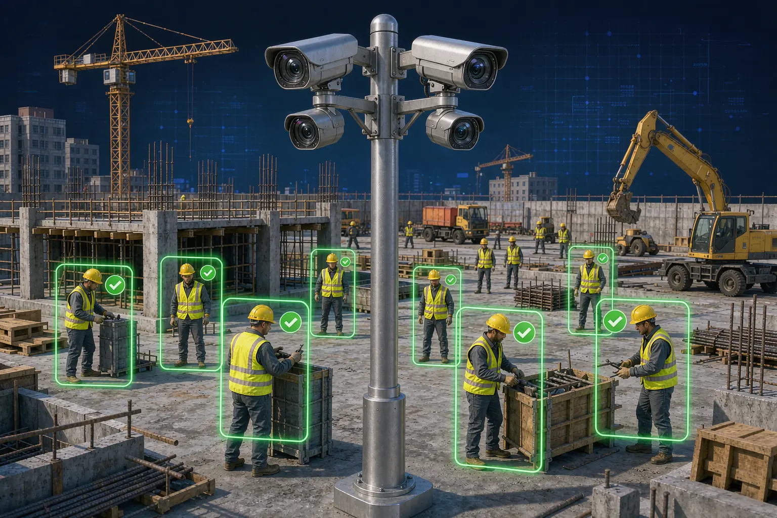 hard hat detection AI video analytics for construction site safety